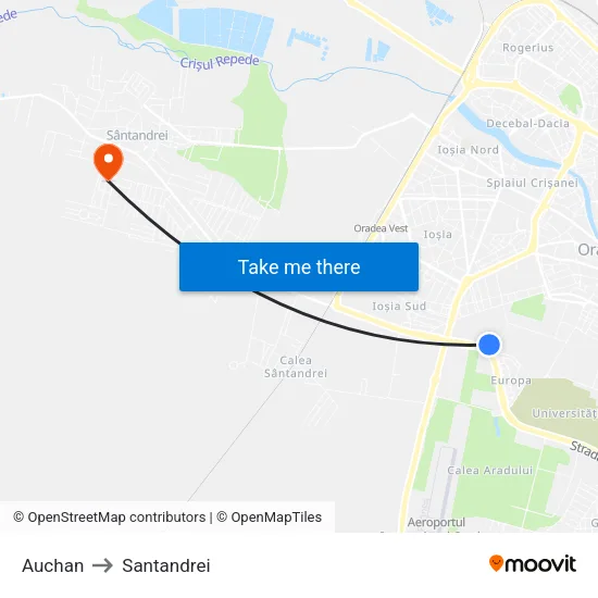 Auchan to Santandrei map