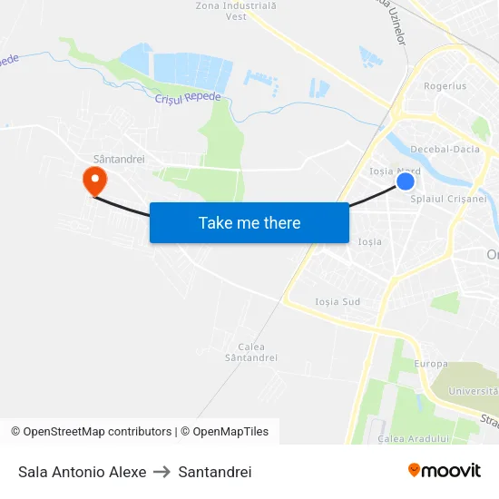 Sala Antonio Alexe to Santandrei map