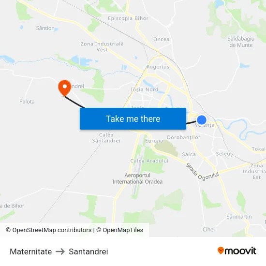 Maternitate to Santandrei map