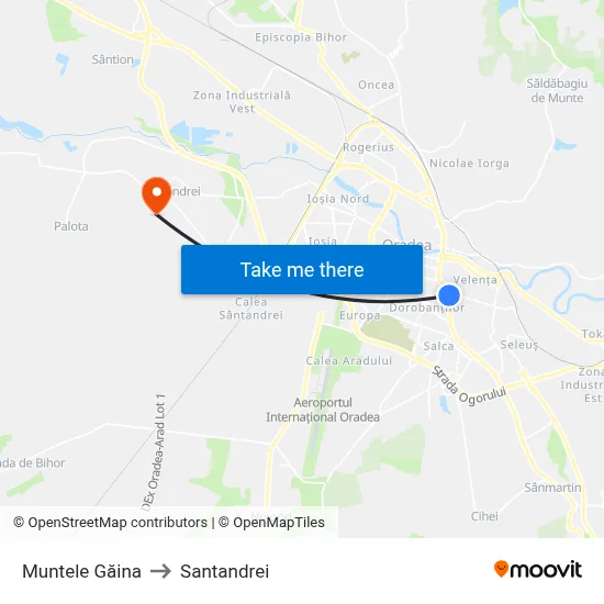 Muntele Găina to Santandrei map