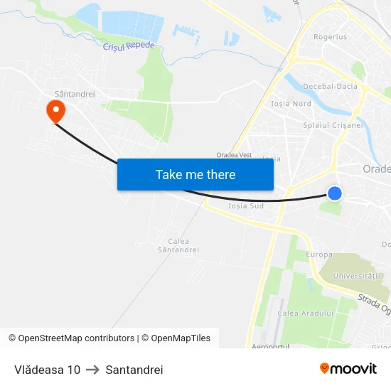 Vlădeasa 10 to Santandrei map