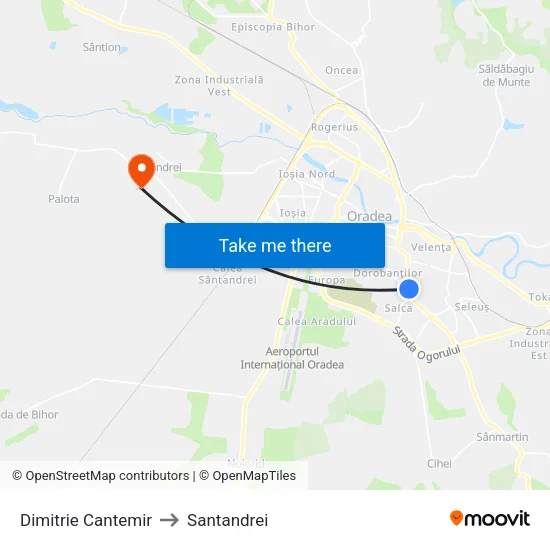 Dimitrie Cantemir to Santandrei map
