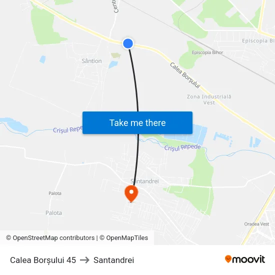 Calea Borșului 45 to Santandrei map