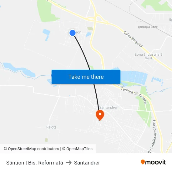 Sântion | Bis. Reformată to Santandrei map