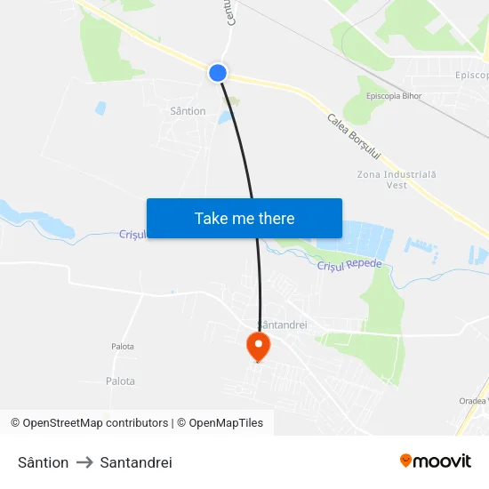 Sântion to Santandrei map