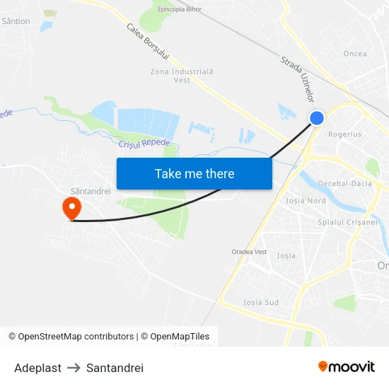 Adeplast to Santandrei map