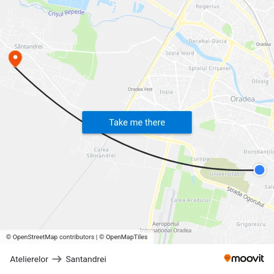 Atelierelor to Santandrei map
