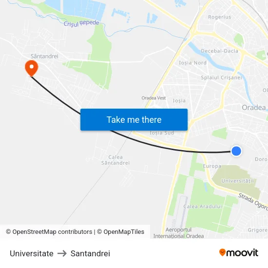 Universitate to Santandrei map