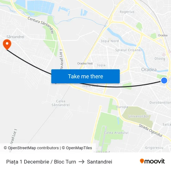 Piața 1 Decembrie / Bloc Turn to Santandrei map