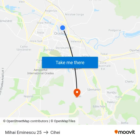 Mihai Eminescu 25 to Cihei map