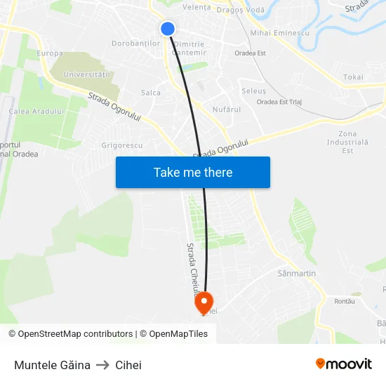 Muntele Găina to Cihei map