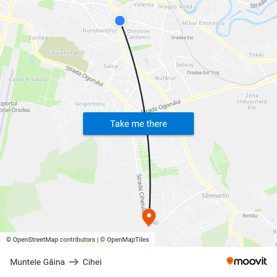 Muntele Găina to Cihei map