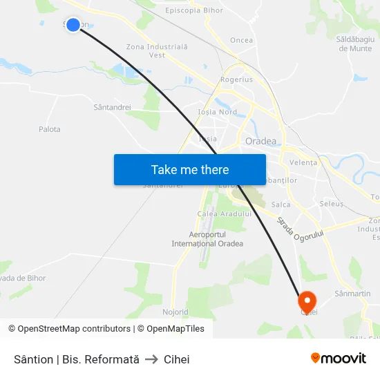 Sântion | Bis. Reformată to Cihei map