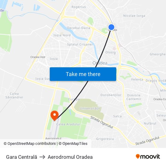 Gara Centrală to Aerodromul Oradea map