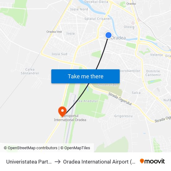 Univeristatea Partium to Oradea International Airport (OMR) map