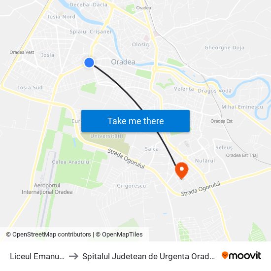 Liceul Emanuel to Spitalul Judetean de Urgenta Oradea map