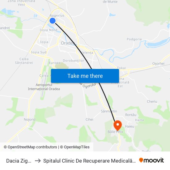 Dacia Zig-Zag to Spitalul Clinic De Recuperare Medicală Băile Felix map