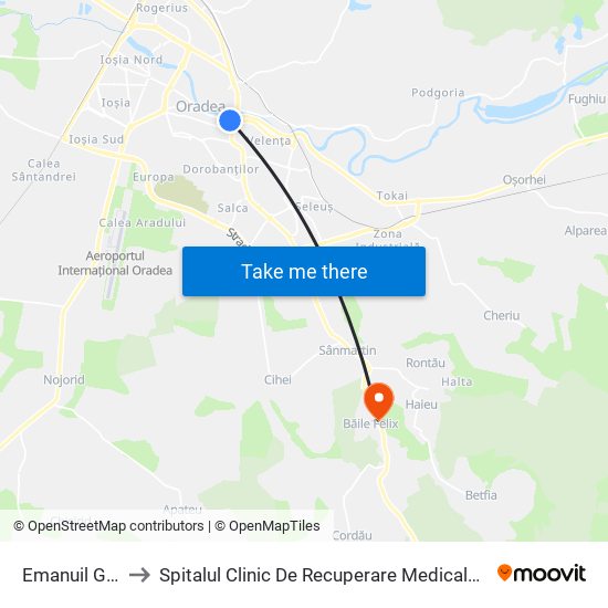 Emanuil Gojdu to Spitalul Clinic De Recuperare Medicală Băile Felix map