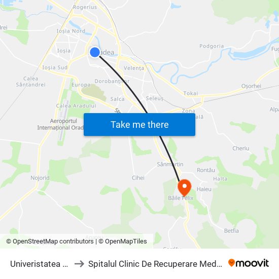 Univeristatea Partium to Spitalul Clinic De Recuperare Medicală Băile Felix map