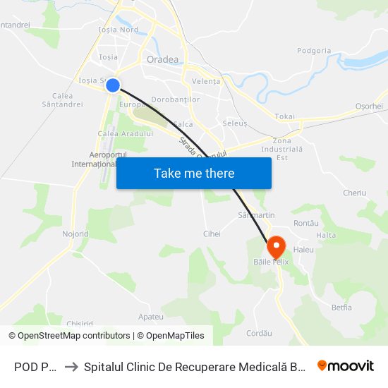 POD Peța to Spitalul Clinic De Recuperare Medicală Băile Felix map