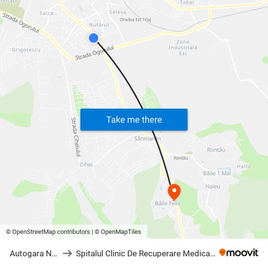 Autogara Nufărul to Spitalul Clinic De Recuperare Medicală Băile Felix map