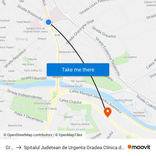 Crișul to Spitalul Judetean de Urgenta Oradea Clinica de Obstetrica Ginecologie map