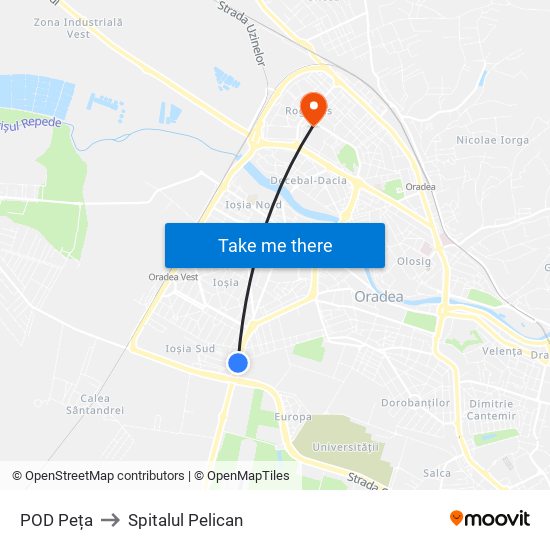POD Peța to Spitalul Pelican map