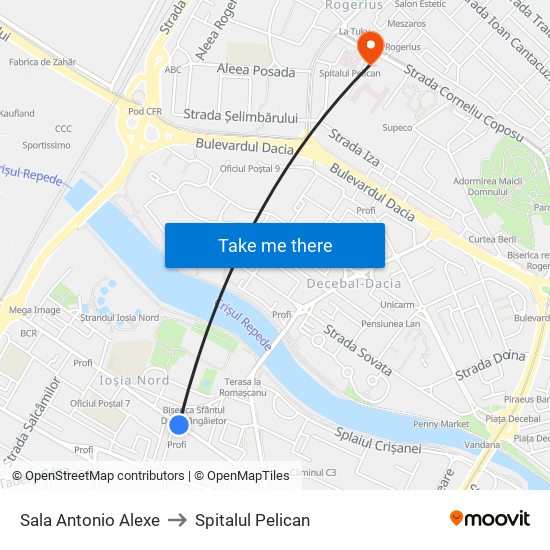 Sala Antonio Alexe to Spitalul Pelican map