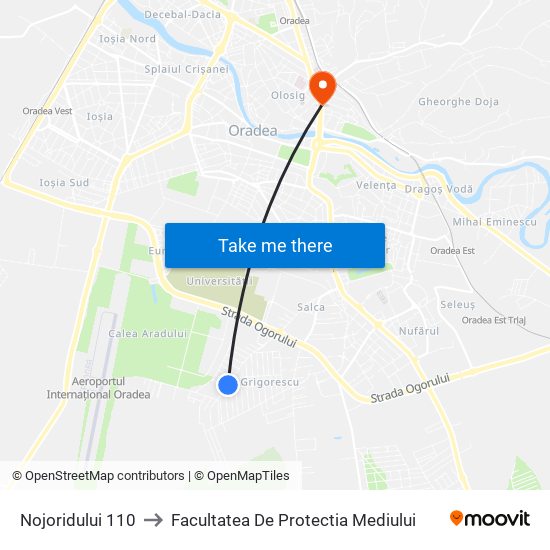 Nojoridului 110 to Facultatea De Protectia Mediului map