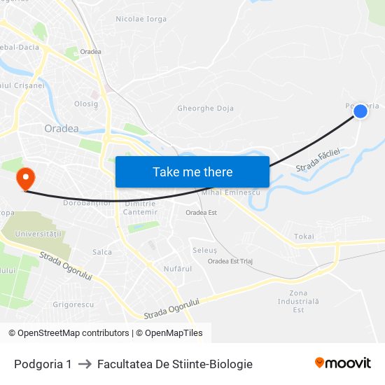 Podgoria 1 to Facultatea De Stiinte-Biologie map