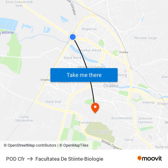 POD Cfr to Facultatea De Stiinte-Biologie map