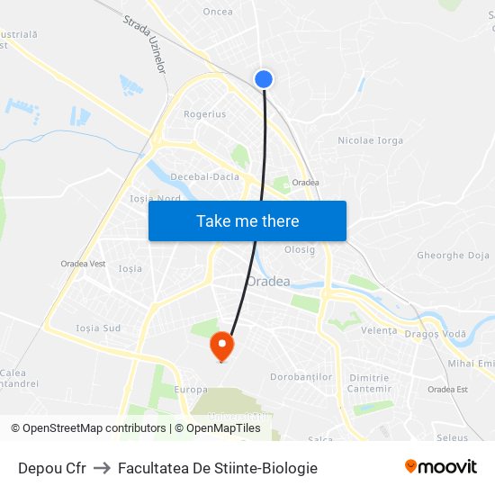 Depou Cfr to Facultatea De Stiinte-Biologie map
