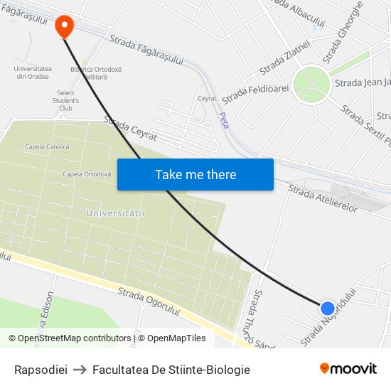 Rapsodiei to Facultatea De Stiinte-Biologie map