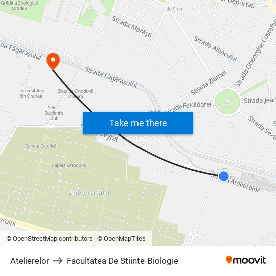 Atelierelor to Facultatea De Stiinte-Biologie map