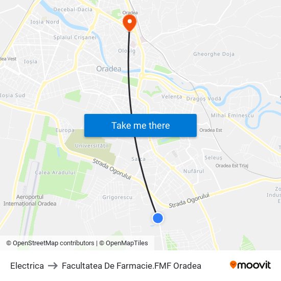 Electrica to Facultatea  De Farmacie.FMF Oradea map