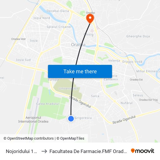 Nojoridului 110 to Facultatea  De Farmacie.FMF Oradea map