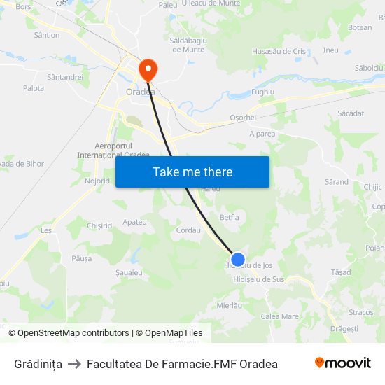 Grădinița to Facultatea  De Farmacie.FMF Oradea map