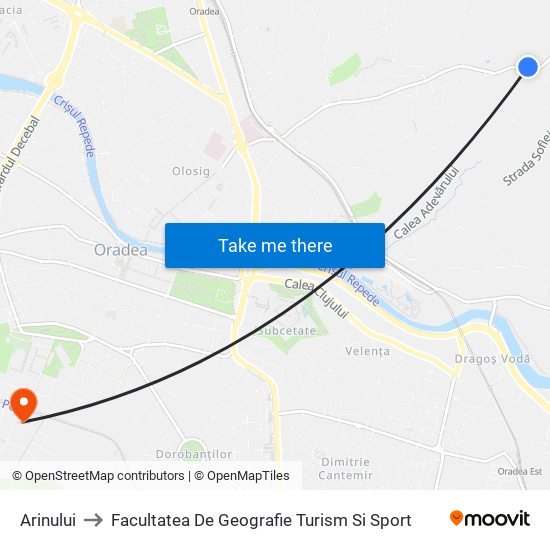 Arinului to Facultatea De Geografie Turism Si Sport map