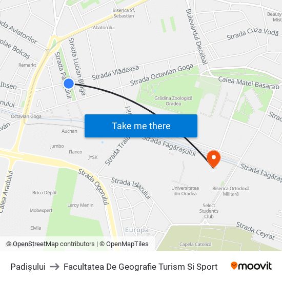 Padișului to Facultatea De Geografie Turism Si Sport map