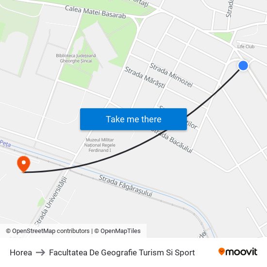 Horea to Facultatea De Geografie Turism Si Sport map