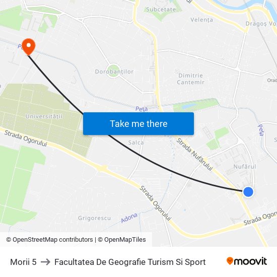 Morii 5 to Facultatea De Geografie Turism Si Sport map