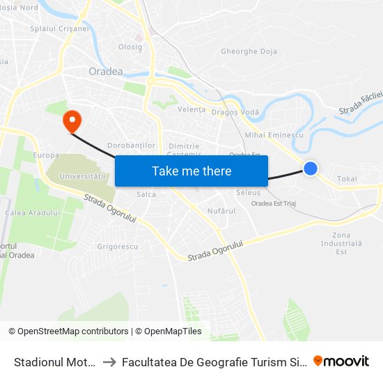 Stadionul Motorul to Facultatea De Geografie Turism Si Sport map