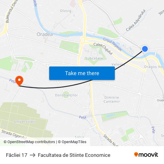 Făcliei 17 to Facultatea de Stiinte Economice map