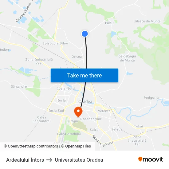 Ardealului Întors to Universitatea Oradea map