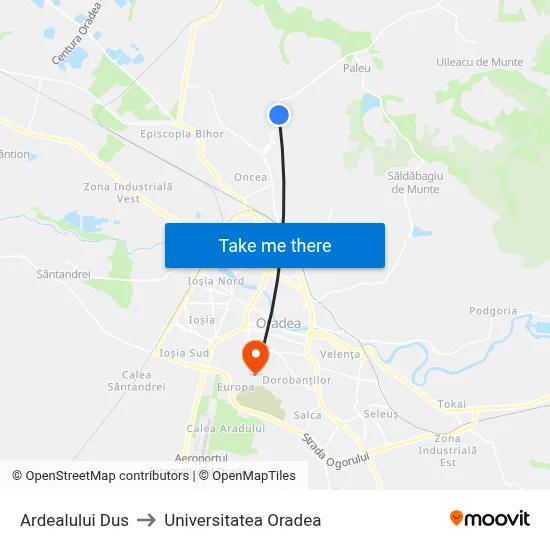 Ardealului Dus to Universitatea Oradea map