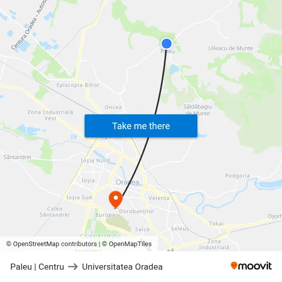 Paleu | Centru to Universitatea Oradea map