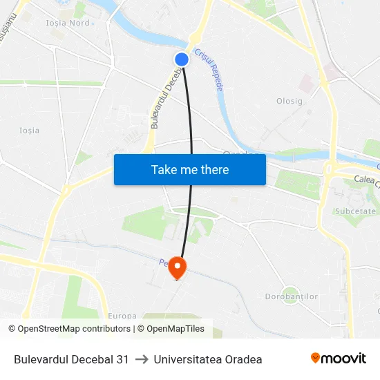 Bulevardul Decebal 31 to Universitatea Oradea map