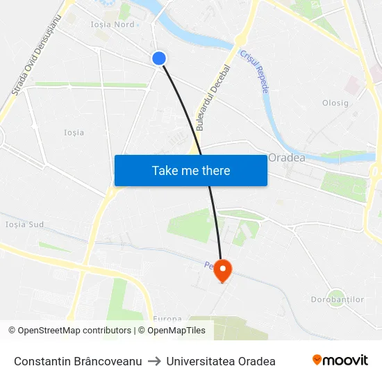 Constantin Brâncoveanu to Universitatea Oradea map