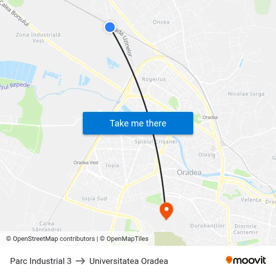 Parc Industrial 3 to Universitatea Oradea map