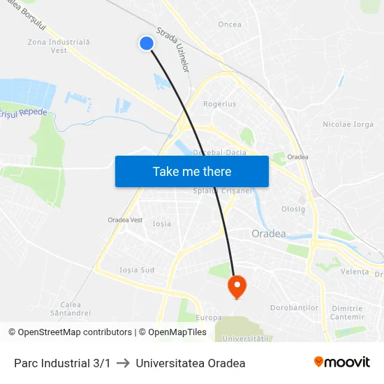 Parc Industrial 3/1 to Universitatea Oradea map